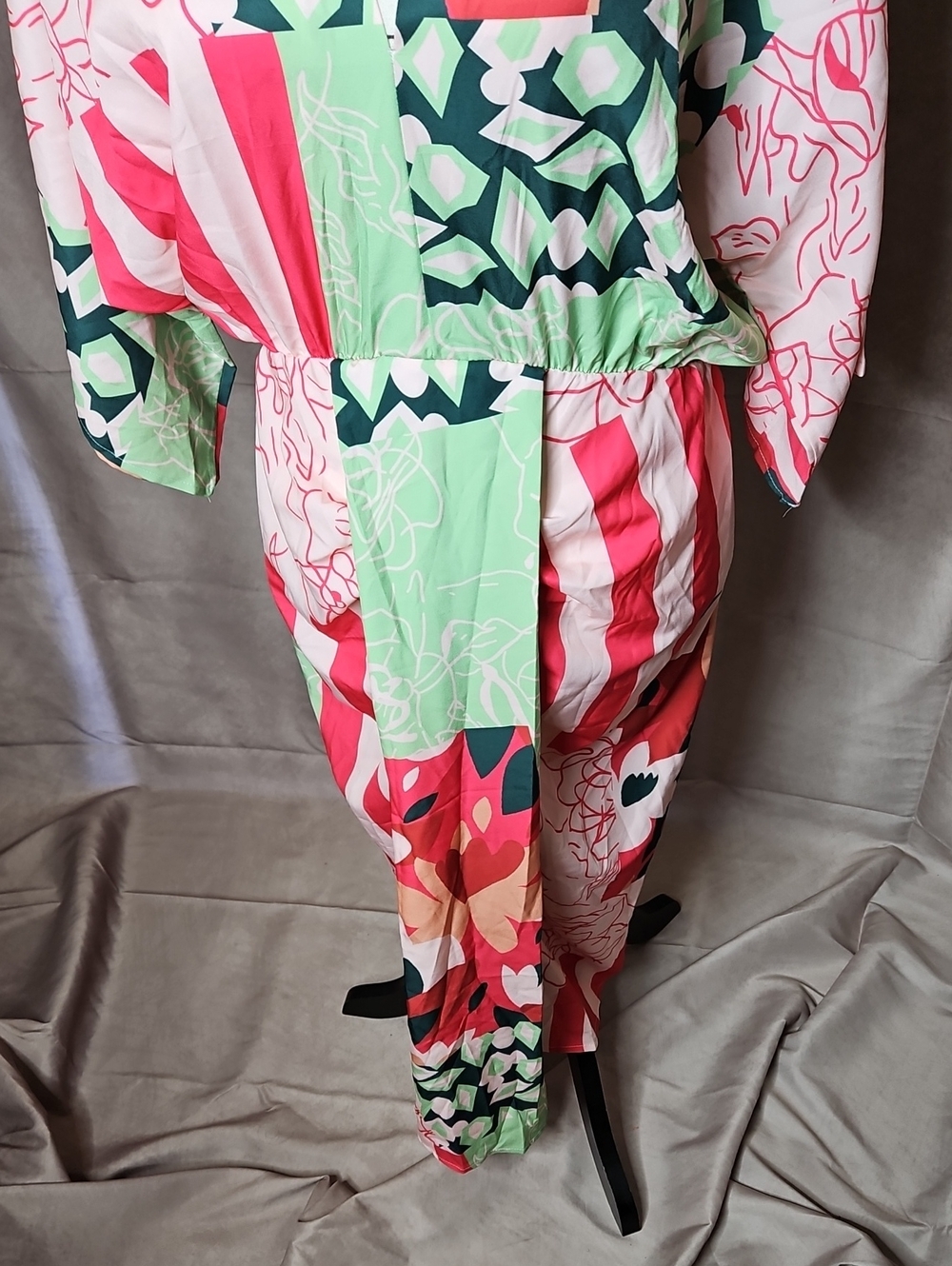 SHEIN Kimono Style Midi Dress Pink/Green Size Small - Picture 3 of 7